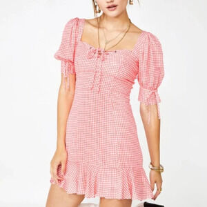 Dress Forum Puff Sleeve Gingham Mini Dress Size Medium
